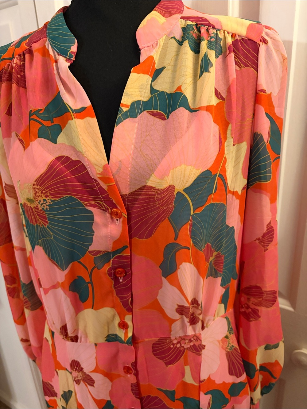 Taylor Floral Maxi Dress in Pink, Coral and Green - Picture 4 of 8
